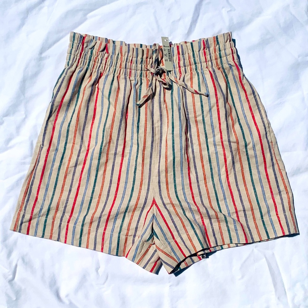 NWT Madewell Rainbow Stripe Shorts S Pull On Drawstring Cotton Linen - Picture 4 of 11